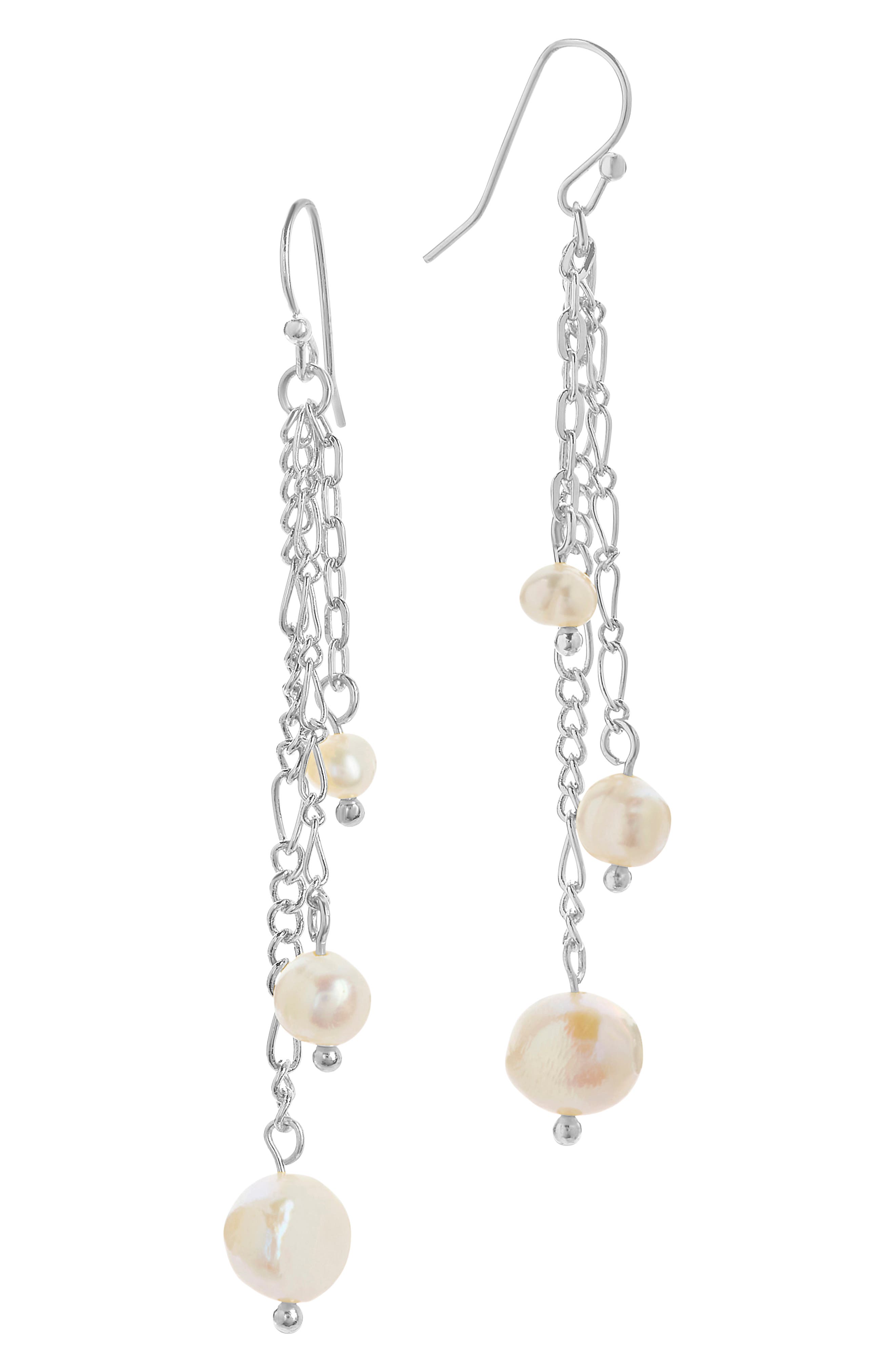 Sterling Forever Pearl & Chain Link Linear Drop Earrings (Women ...