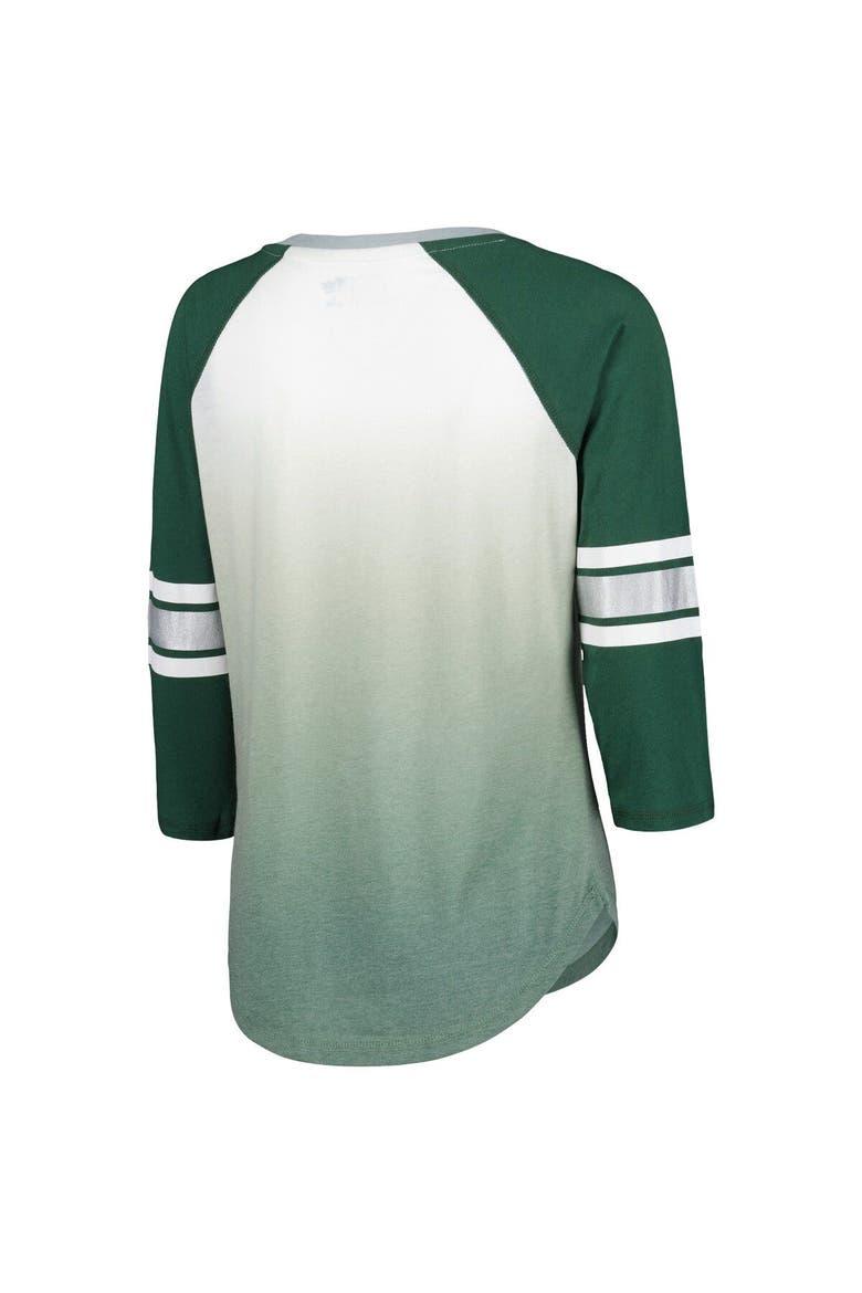 Women's G-III 4Her by Carl Banks White/Green Michigan State Spartans Lead Off Ombre Raglan 3/4-Sleeve V-Neck T-Shirt, Alternate, color, White