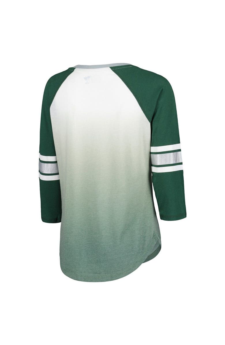 G-III 4HER BY CARL BANKS Women's G-III 4Her by Carl Banks White/Green Michigan State Spartans Lead Off Ombre Raglan 3/4-Sleeve V-Neck T-Shirt, Alternate, color, 