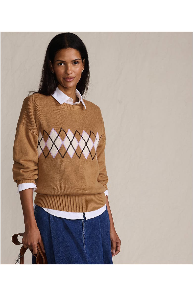 Lands' End Drifter Jersey Crewneck Sweater, Alternate, color, Canyon Camel Argyle