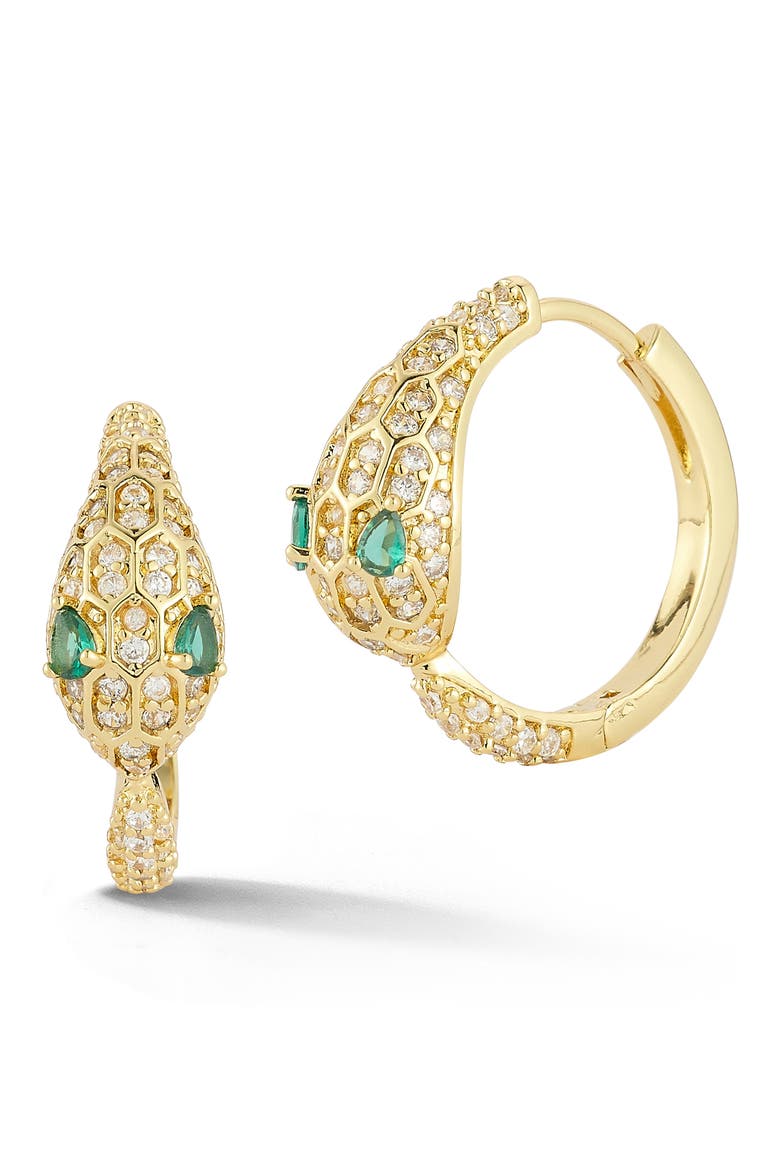 Snake Cubic Zirconia Hoop Earrings, Main, color, GOLD
