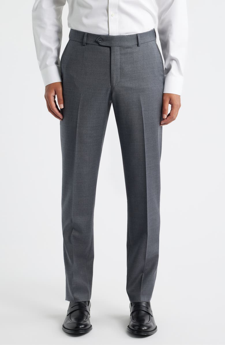 Berle Flat Front Grey Super 120s Wool Dress Pants, Main, color, Medium Grey