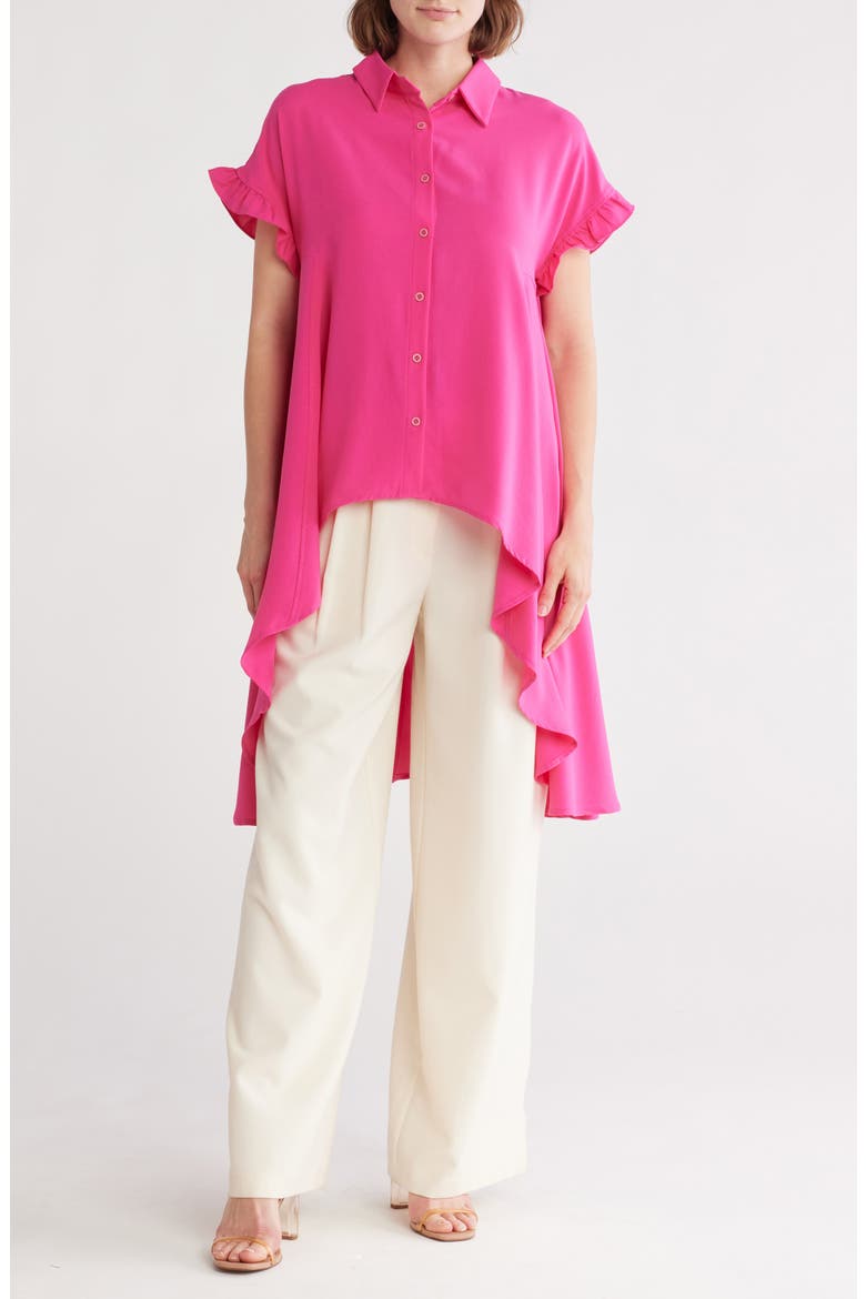 Ruffle High-Low Button-Up Shirt, Main, color, PINK