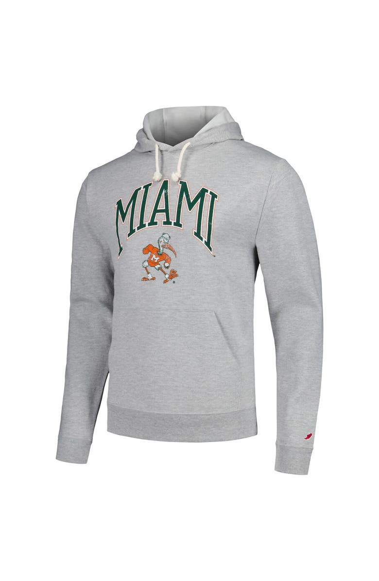 LEAGUE COLLEGIATE WEAR Men's League Collegiate Wear  Heather Gray Miami Hurricanes Tall Arch Essential Pullover Hoodie, Alternate, color, 
