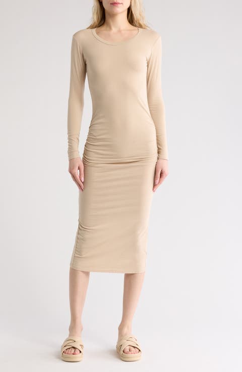 Long Sleeve Ruched Midi Dress