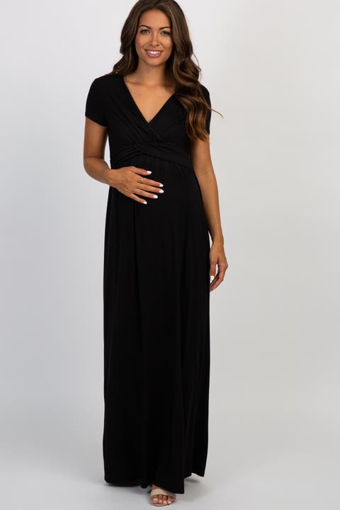 Navy Draped Maternity/Nursing Maxi Dress