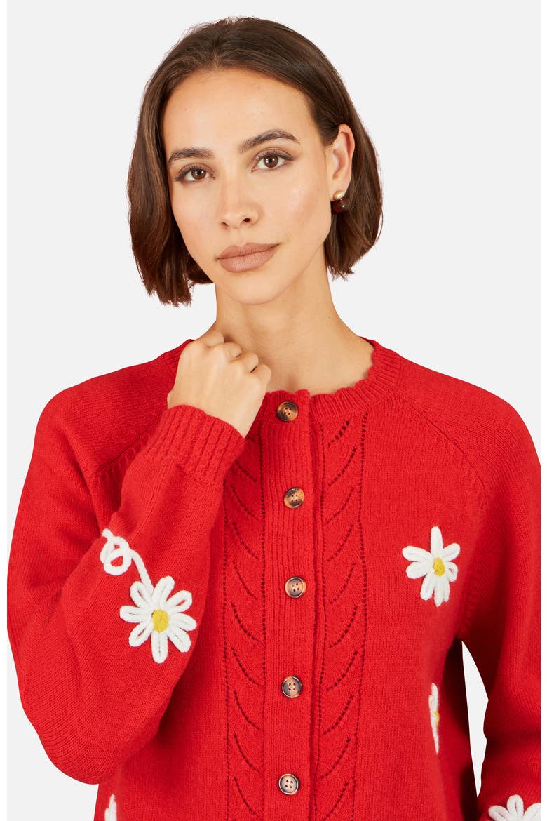 Daisy Stitch Cardigan, Alternate, color, Red