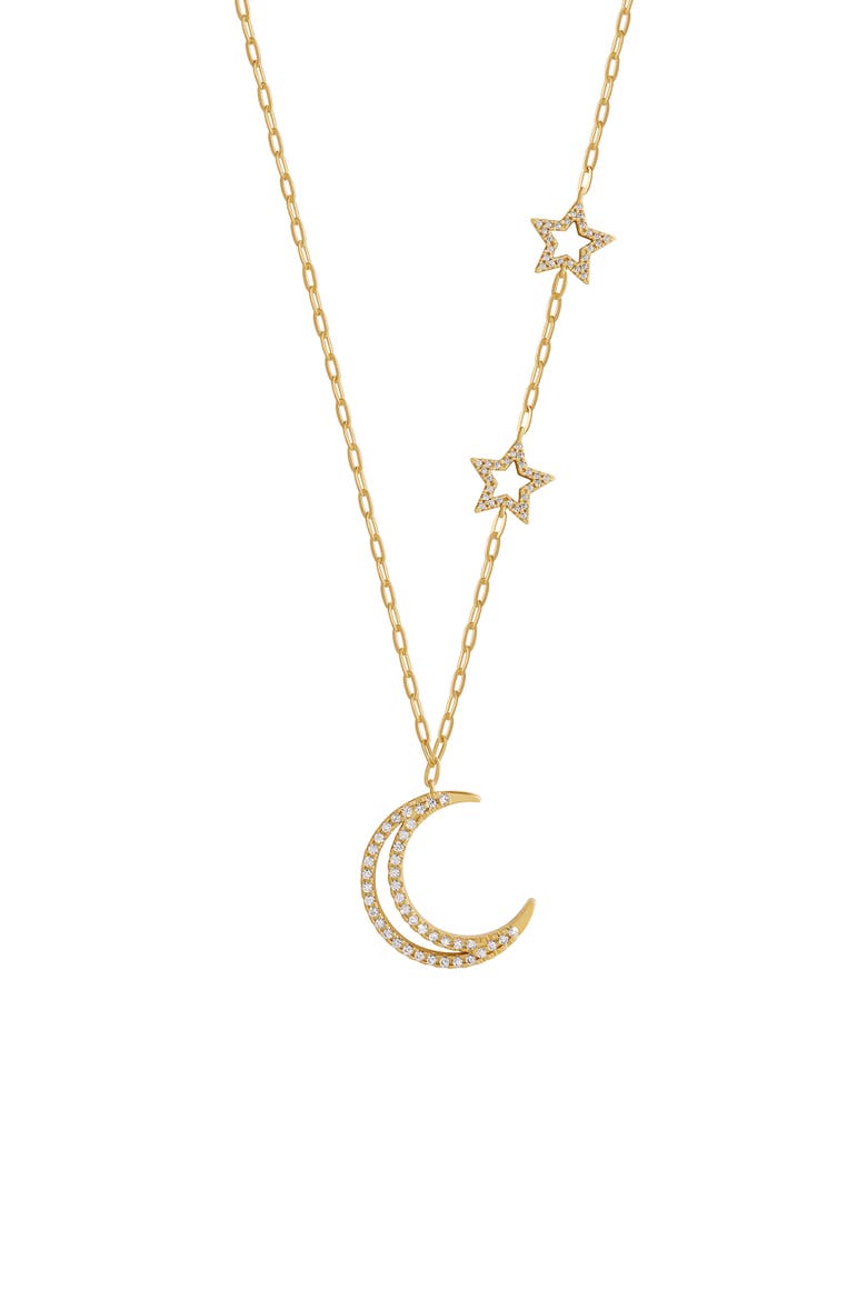 Lunar Grace Radiant Moon & Stars Necklace, Main, color, Gold