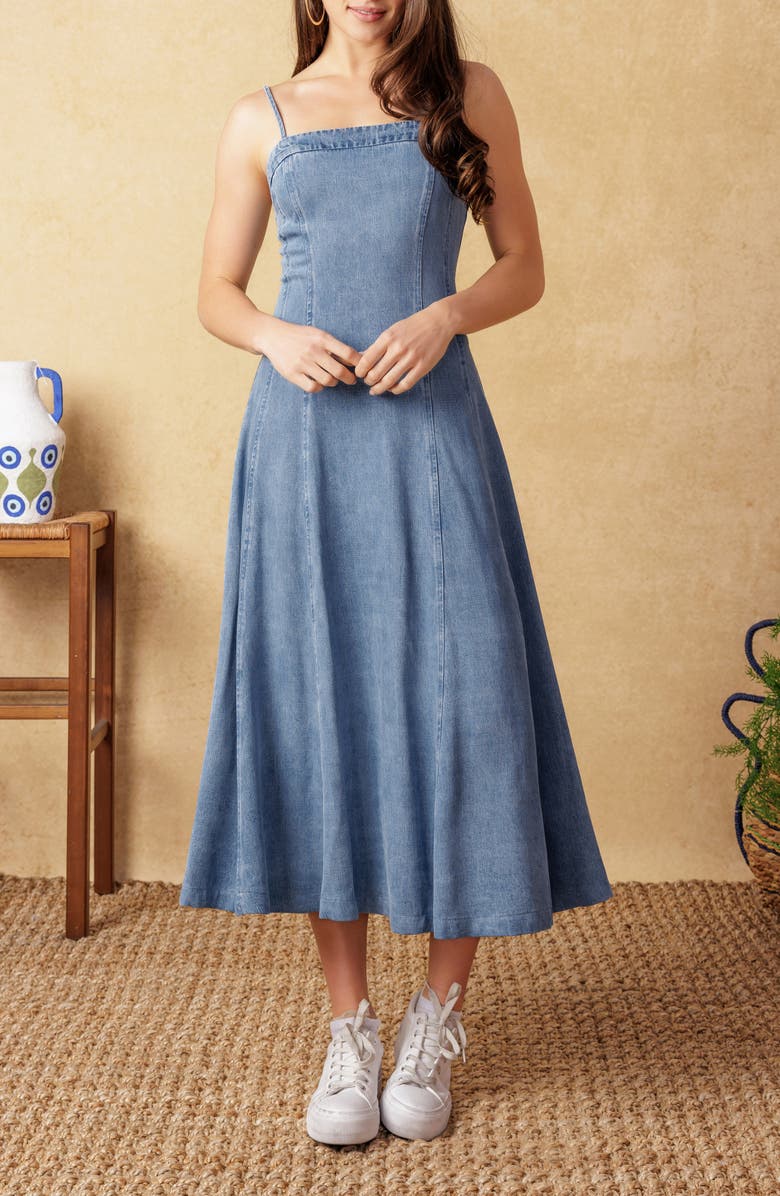 FLYING TOMATO Washed Denim Midi Dress, Alternate, color, 