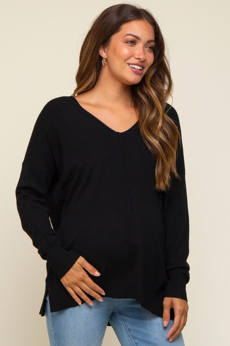 Long Sleeve Side Slit Sweater, Main, color, Black