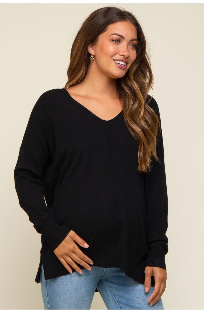 PinkBlush Long Sleeve Side Slit Sweater, Main, color, Black