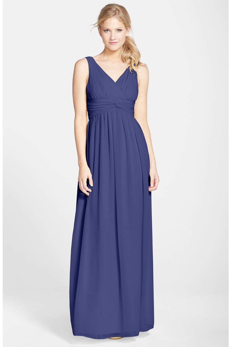 'Julie' Twist-Waist Silk Chiffon Gown, Main, color, MIDNIGHT