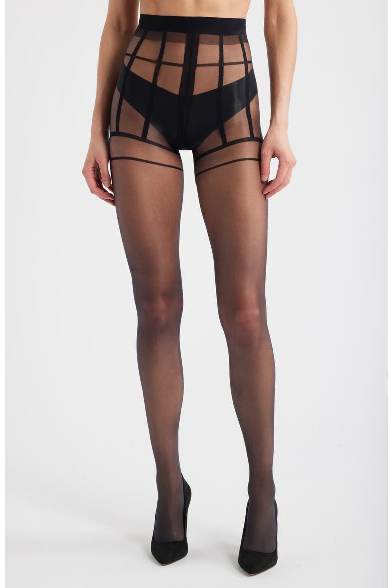 Sheer Corset Stripe Tights, Main, color, BLACK