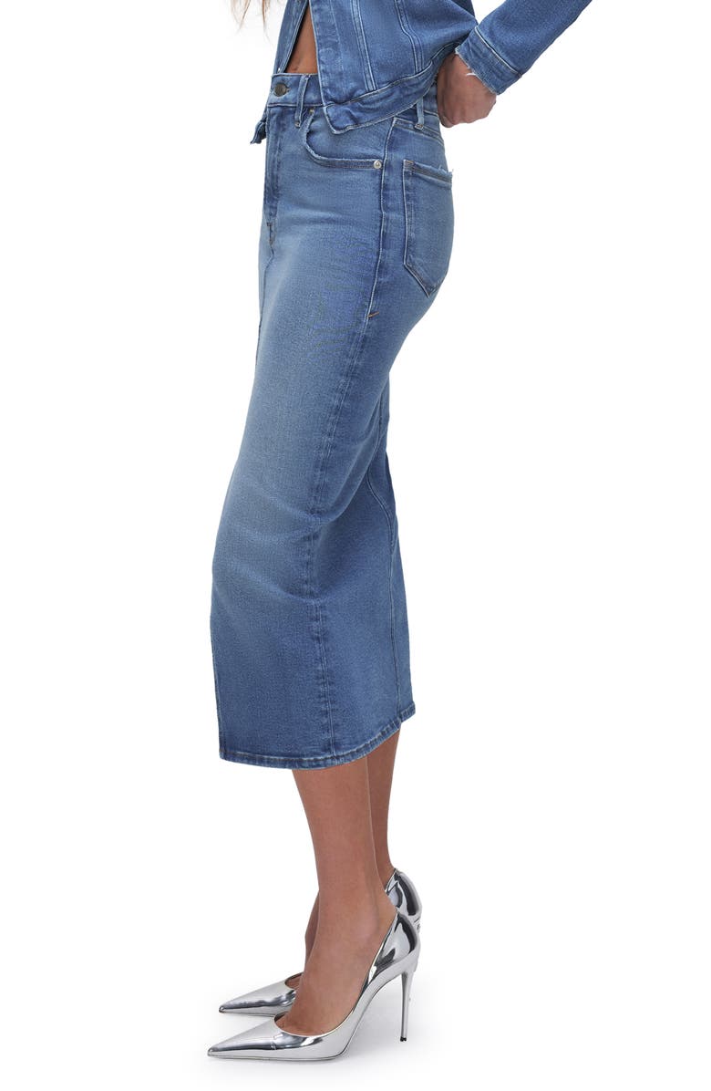 Good American Slit Front Denim Midi Skirt, Alternate, color, Blue691