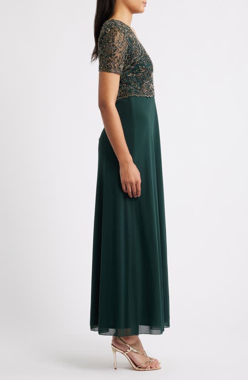 Pisarro Nights Beaded Bodice A-line Gown In Green