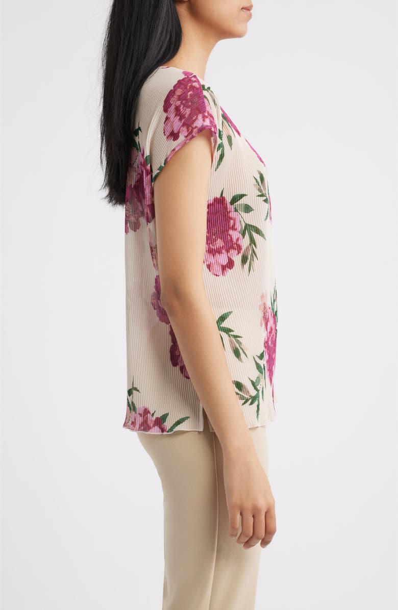 Tahari ASL Floral Plissé Top, Alternate, color, Sand Berry Floral
