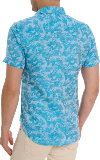 Poseidon Short Sleeve Linen & Cotton Jacquard Button-Up Shirt