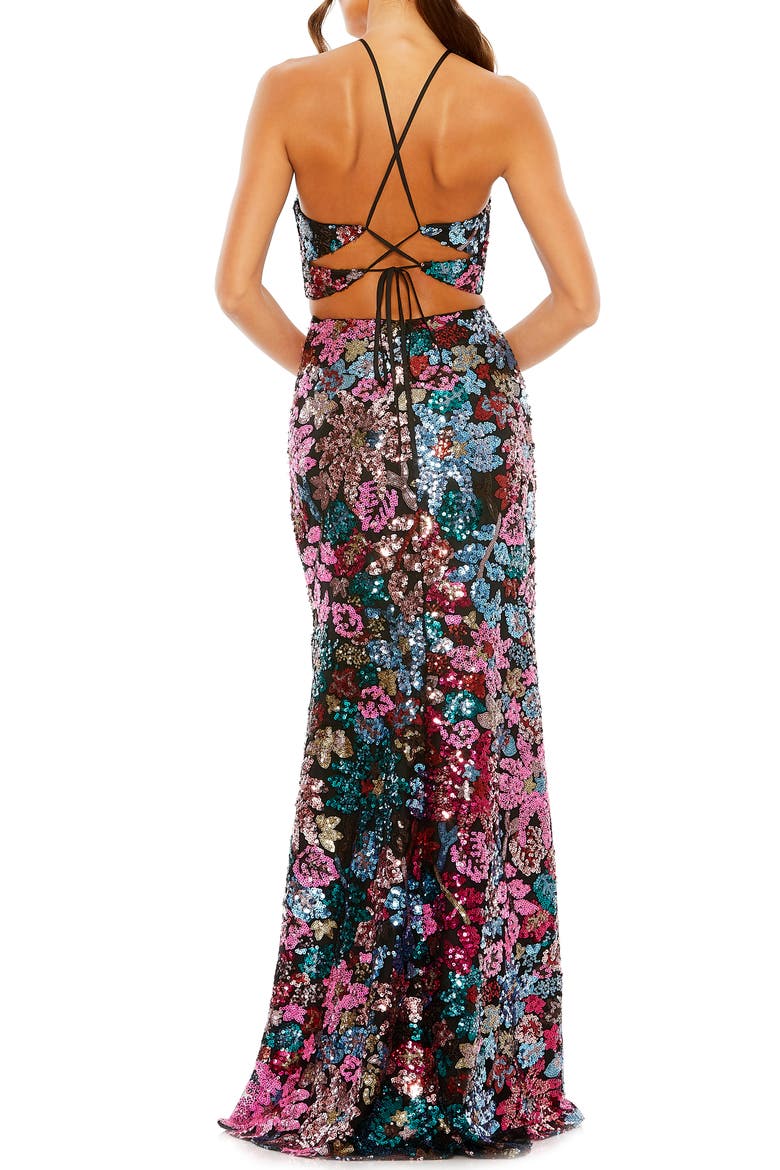Sequin Embellished Cross Neck Gown, Alternate, color, BLACK MULTI