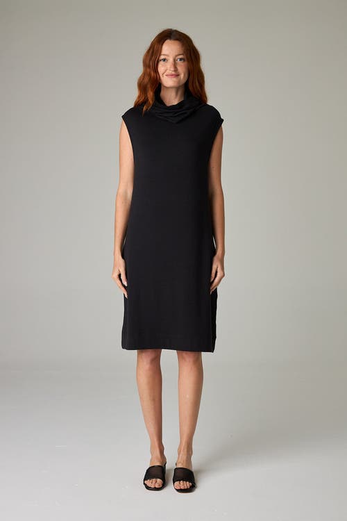 Eavolu Kakadu Eco-luxe Rib Sleeveless Funnel Neck Tunic/dress In Black