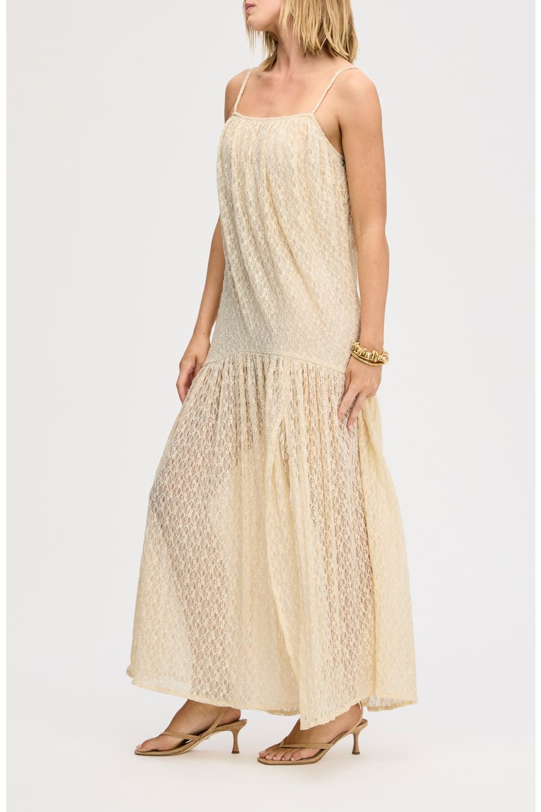 Sleeveless Lace Drop Waist Midi Dress, Alternate, color, ALMOND