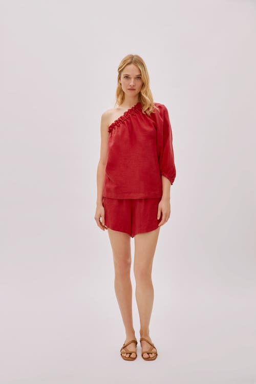 Labeca London Capri Linen One Sleeve Top In Red
