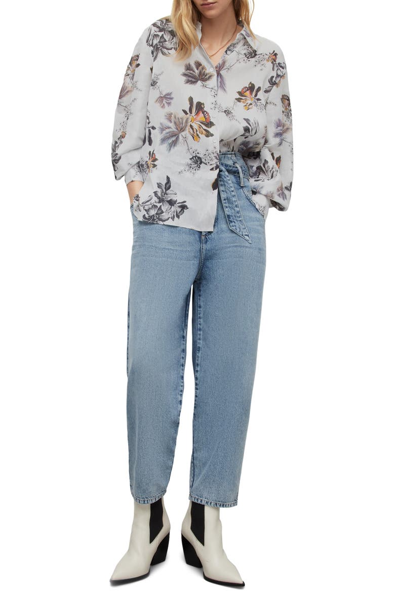 AllSaints Leyla Lilly Floral Linen Blend Button-Up Shirt, Alternate, color,