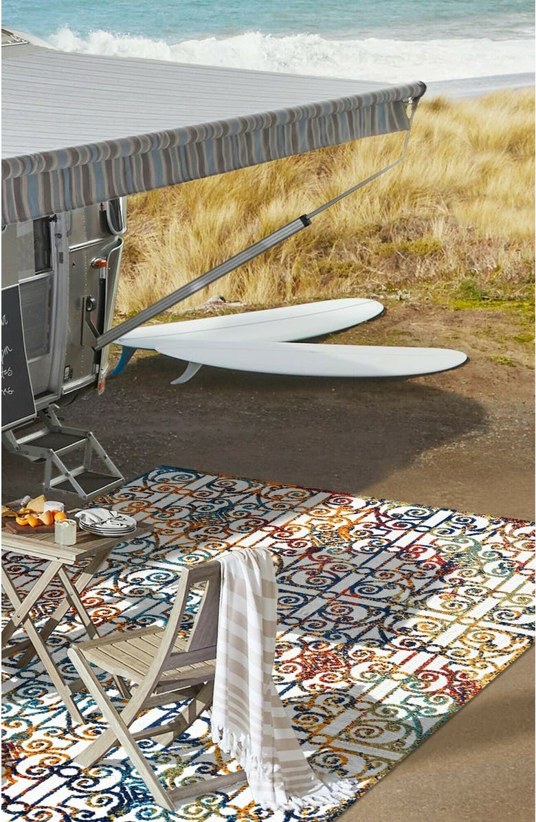 JONATHAN Y Cetara Ornate Trellis Indoor/Outdoor Area Rug, Alternate, color, Cream/Blue/Orange