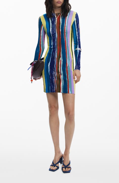 Paint Stripe Long Sleeve Minidress