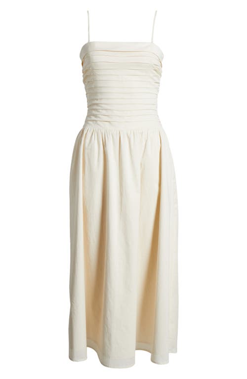 Wayf Olivia Pleated Bodice Convertible Strapless Cotton Midi Dress In Parchment