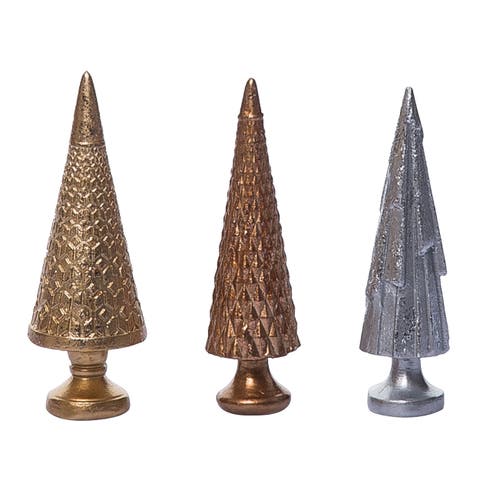 Multicolor Christmas Metallic Cone Tree Figurine Set of Three