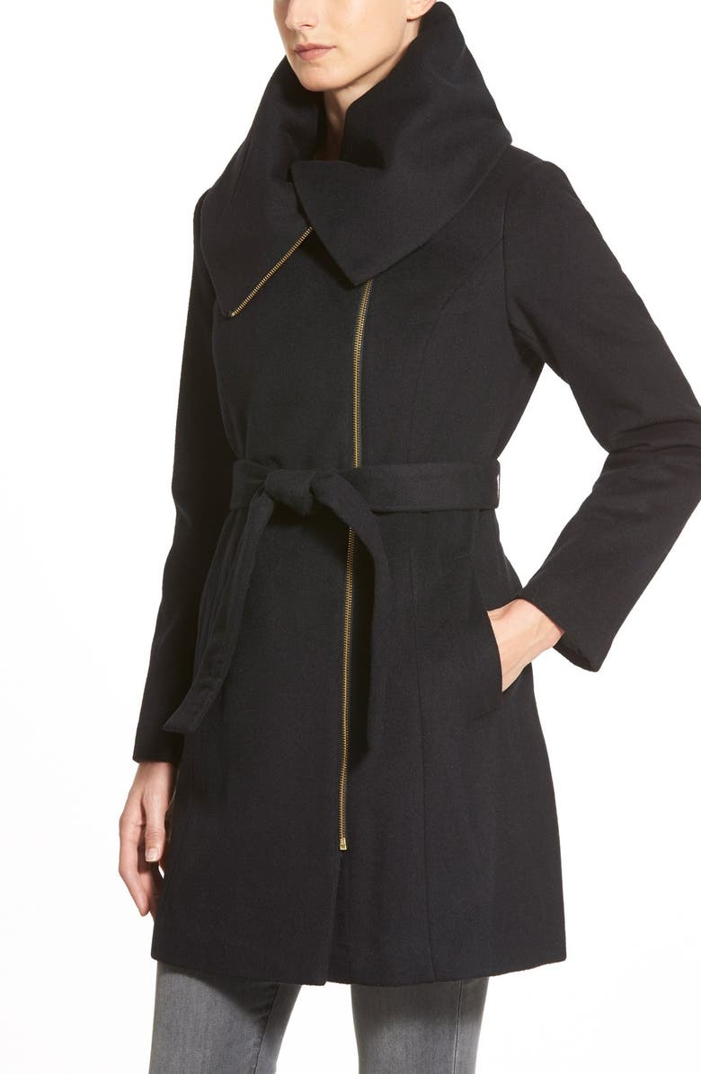 Cole Haan Signature Cole Haan Signature Belted Asymmetrical Wool Blend Coat, Alternate, color, 