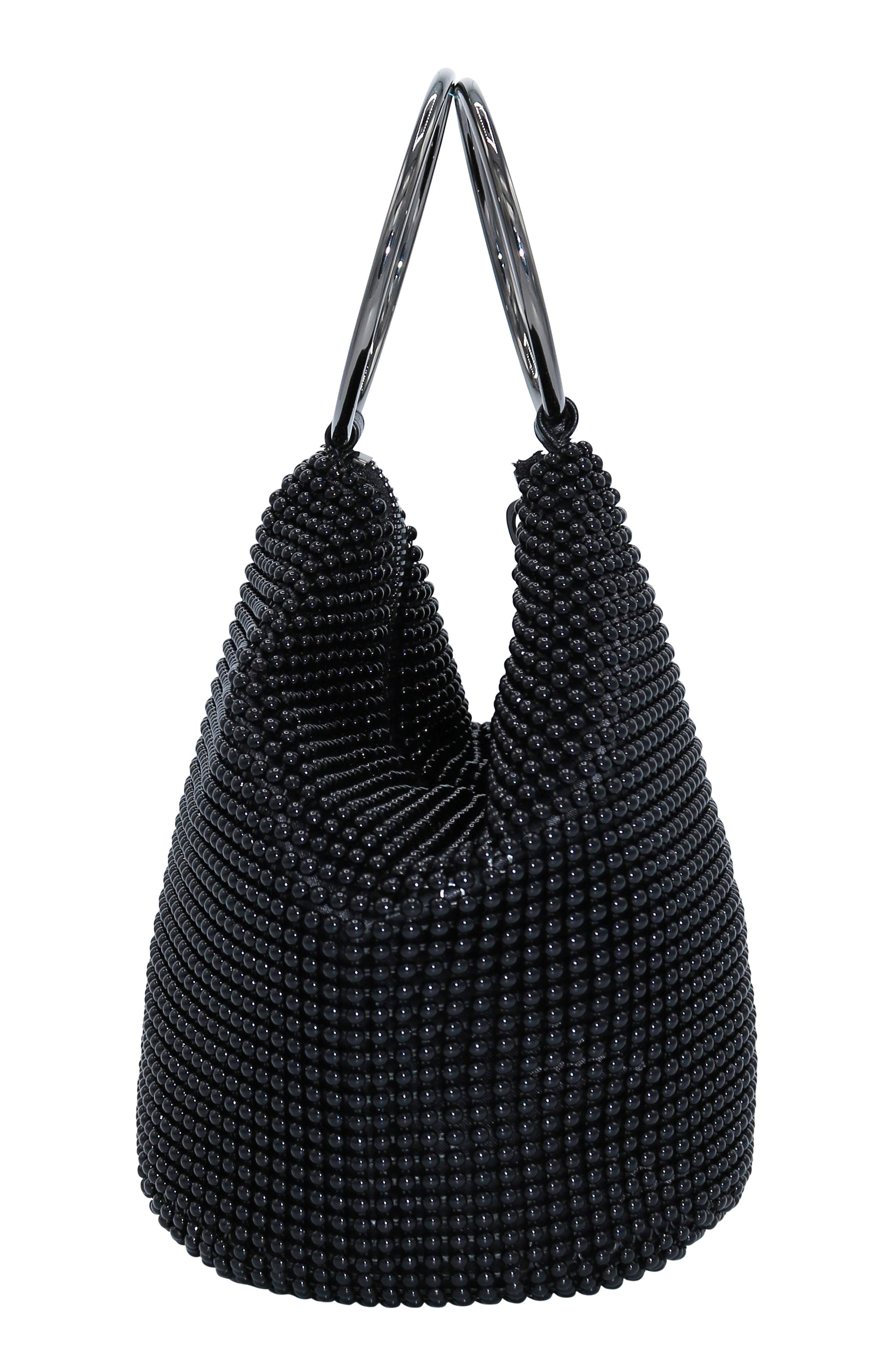 Olga Berg Bianca Mesh Bucket Bag, Alternate, color, Black