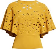 Ulla Johnson Josie Eyelet Detail Cape Sleeve Knit Top