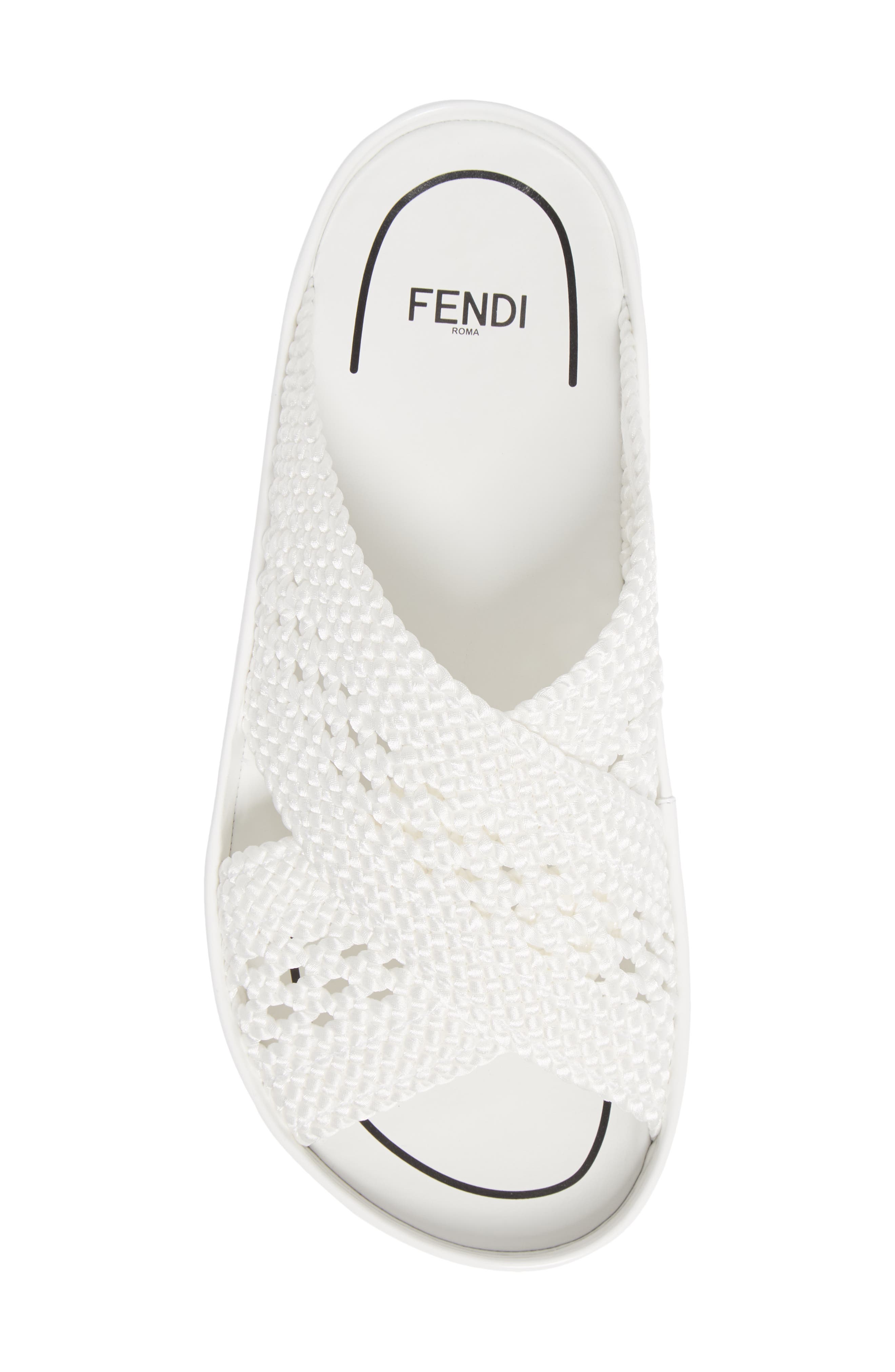 Fendi FF Logo Woven Slide Sandal, Alternate, color, 