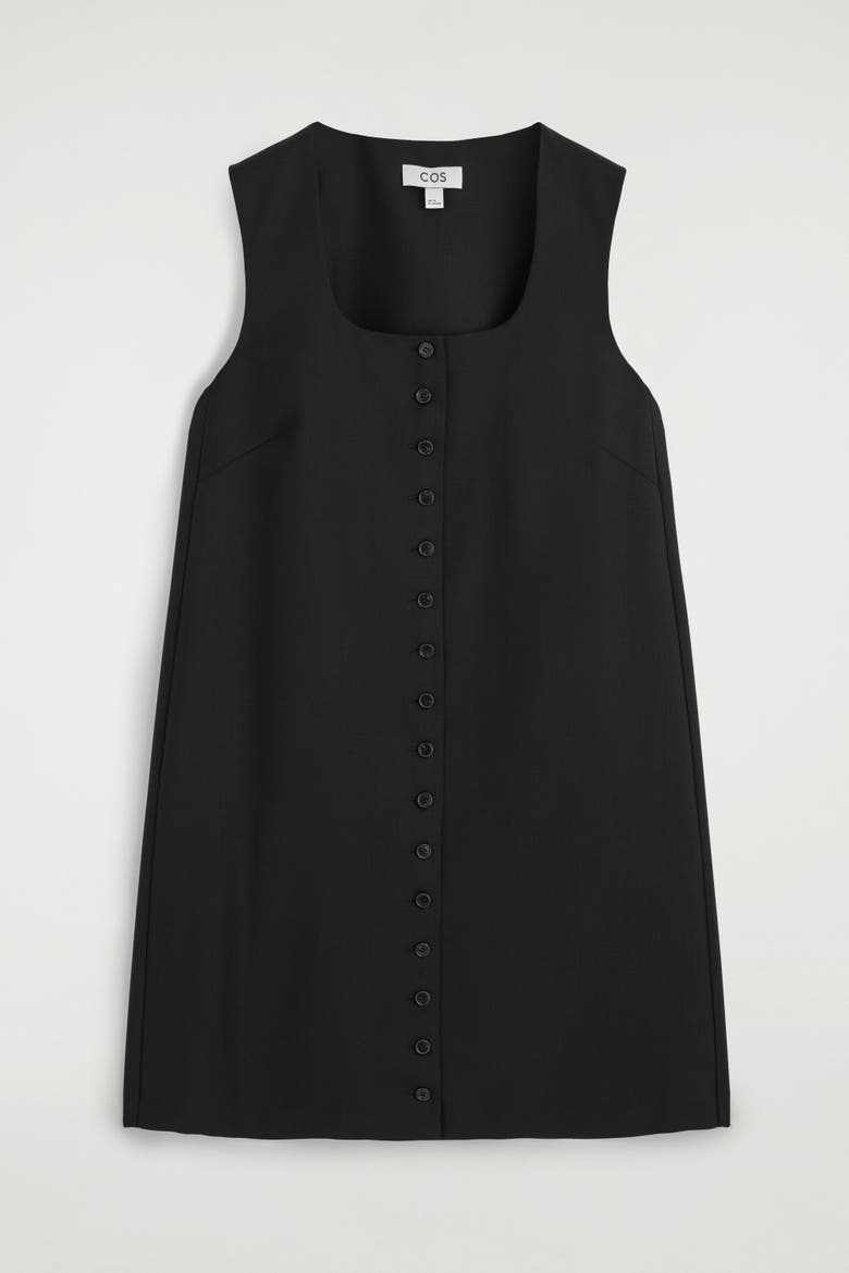 Buttoned Wool-Twill Mini Dress, Alternate, color, BLACK