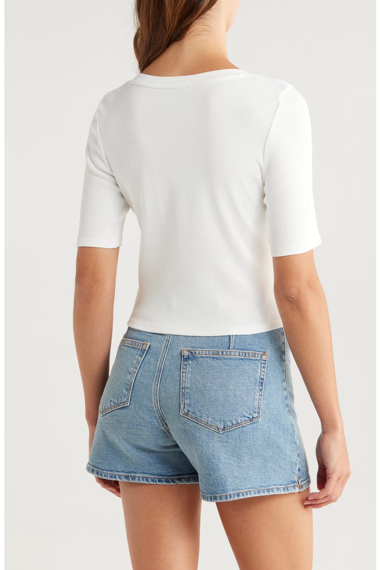Evette Short Sleeve Button-Up Sweater, Alternate, color, WHITE