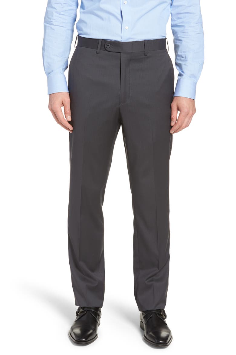Torino Classic Fit Flat Front Solid Dress Pants, Main, color, GUNMETAL