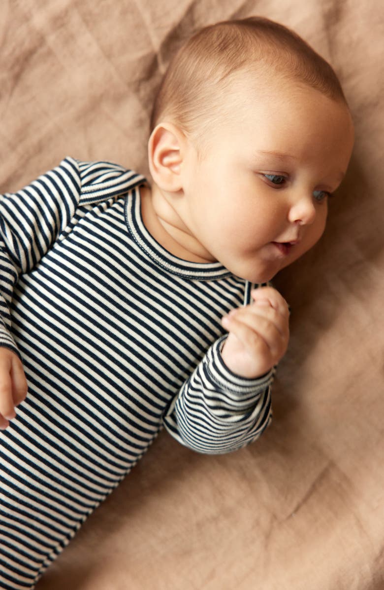 NATURE BABY Long Sleeve Bodysuit, Alternate, color, Navy Stripe