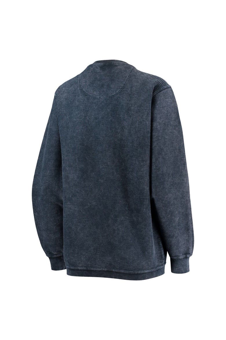 Women's Pressbox Navy North Carolina Tar Heels Comfy Cord Vintage Wash Basic Arch Pullover Sweatshirt, Alternate, color, Navy
