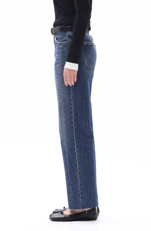 Bayeas High Waist Relaxed Raw Hem Straight Leg Jeans In Blue