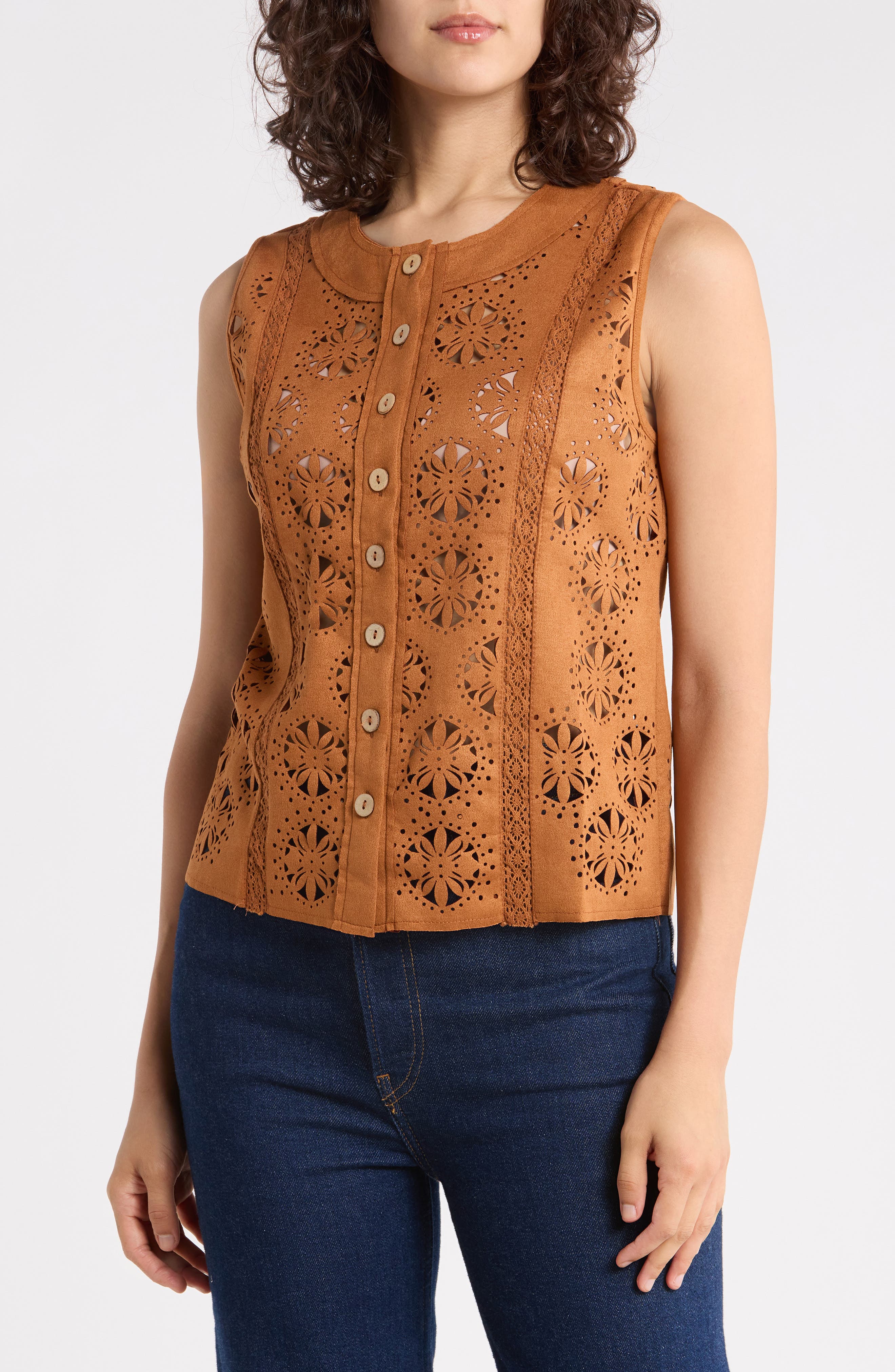 Laser Cut Circle Faux Suede Tank