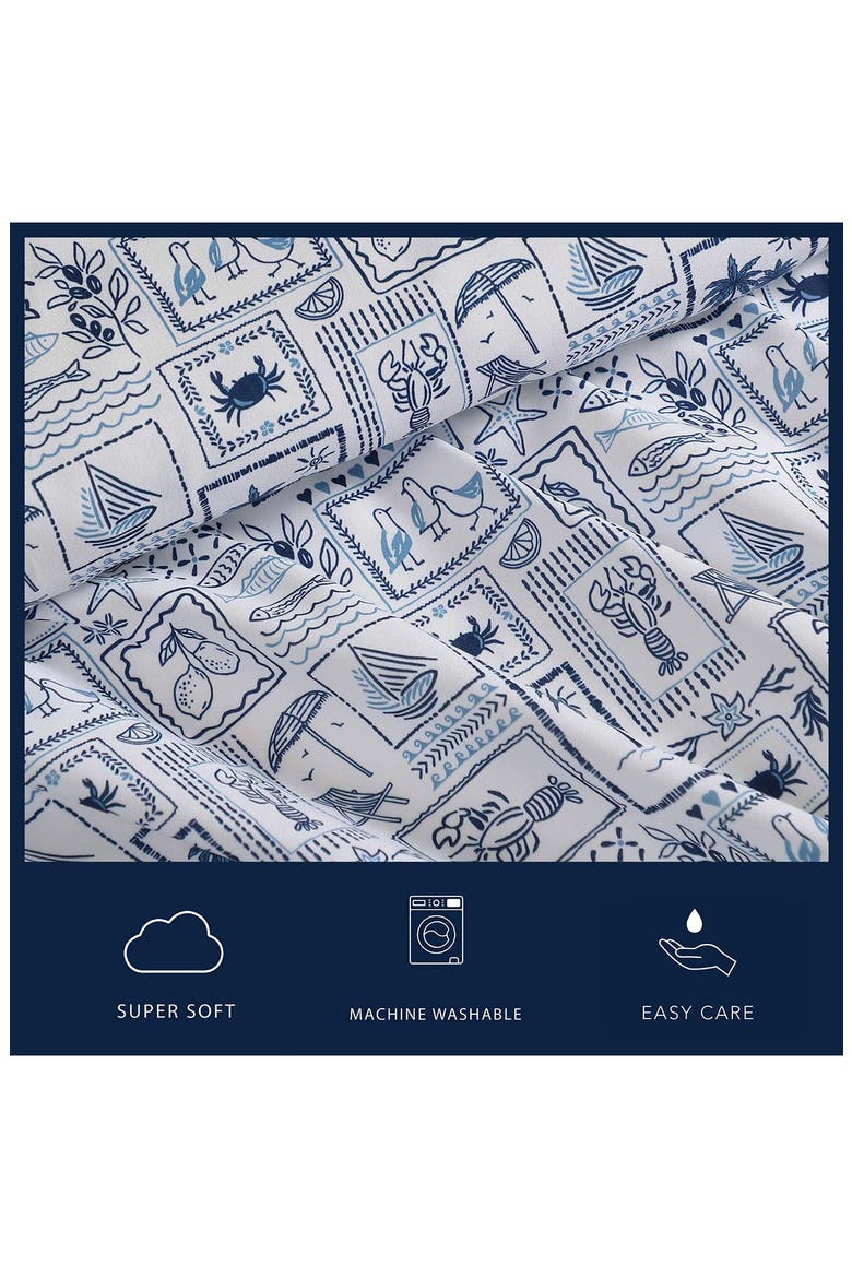 Beach Collage Cooling Microfiber Sheet Set, Alternate, color, BLUE/WHITE
