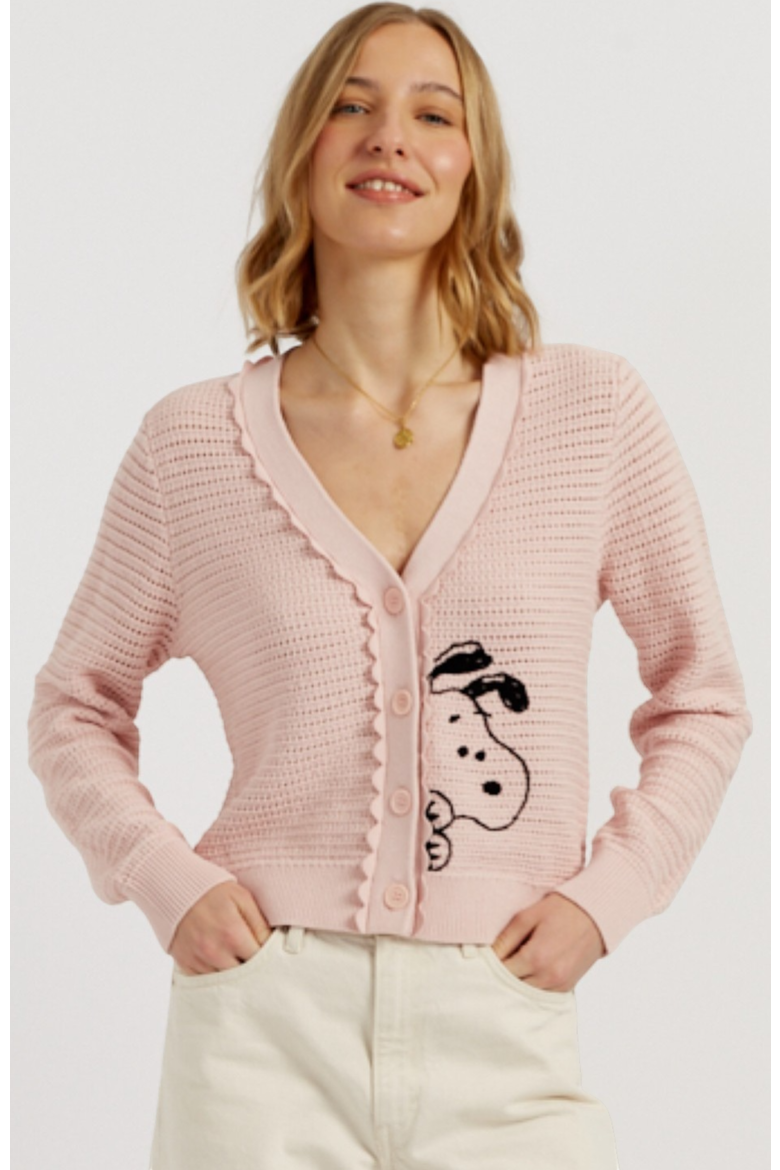 Cotton Snoopy Crochet Peekabo Cardigan, Main, color, Light Pink