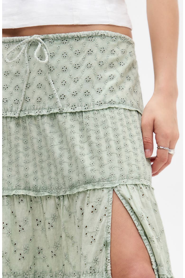 Embroidered Eyelet Tiered Cotton Maxi Skirt, Alternate, color, GREEN
