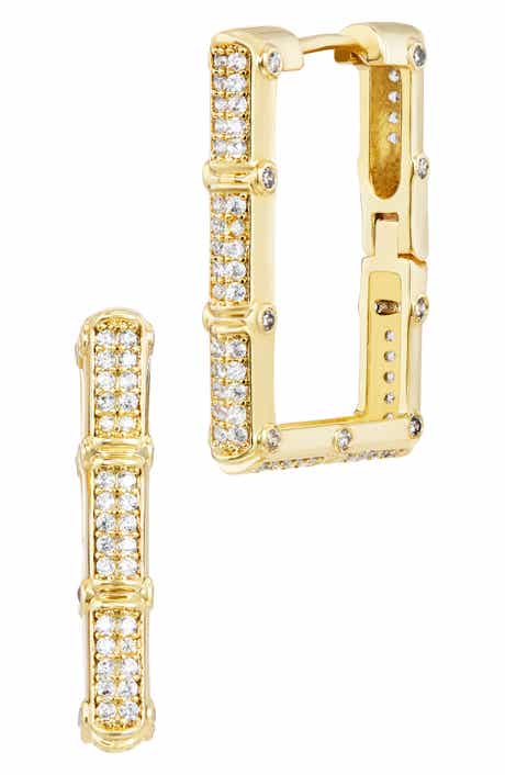 Square Banded Pave Hoop Earrings