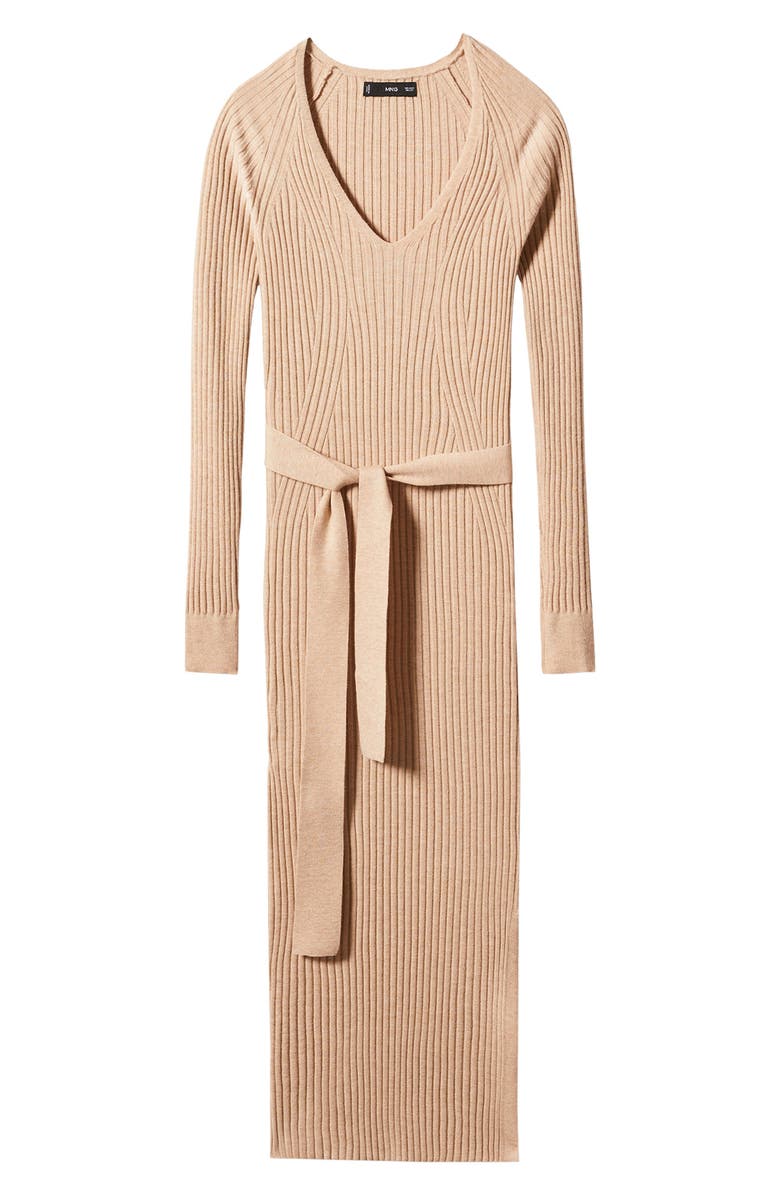 MANGO Long Sleeve Tie Belt Midi Sweater Dress, Alternate, color, 