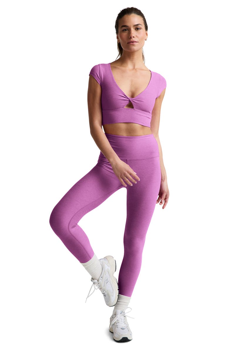 Beyond Yoga Space Dye Twist Front Crop Top, Alternate, color, Fun Fuchsia Heather