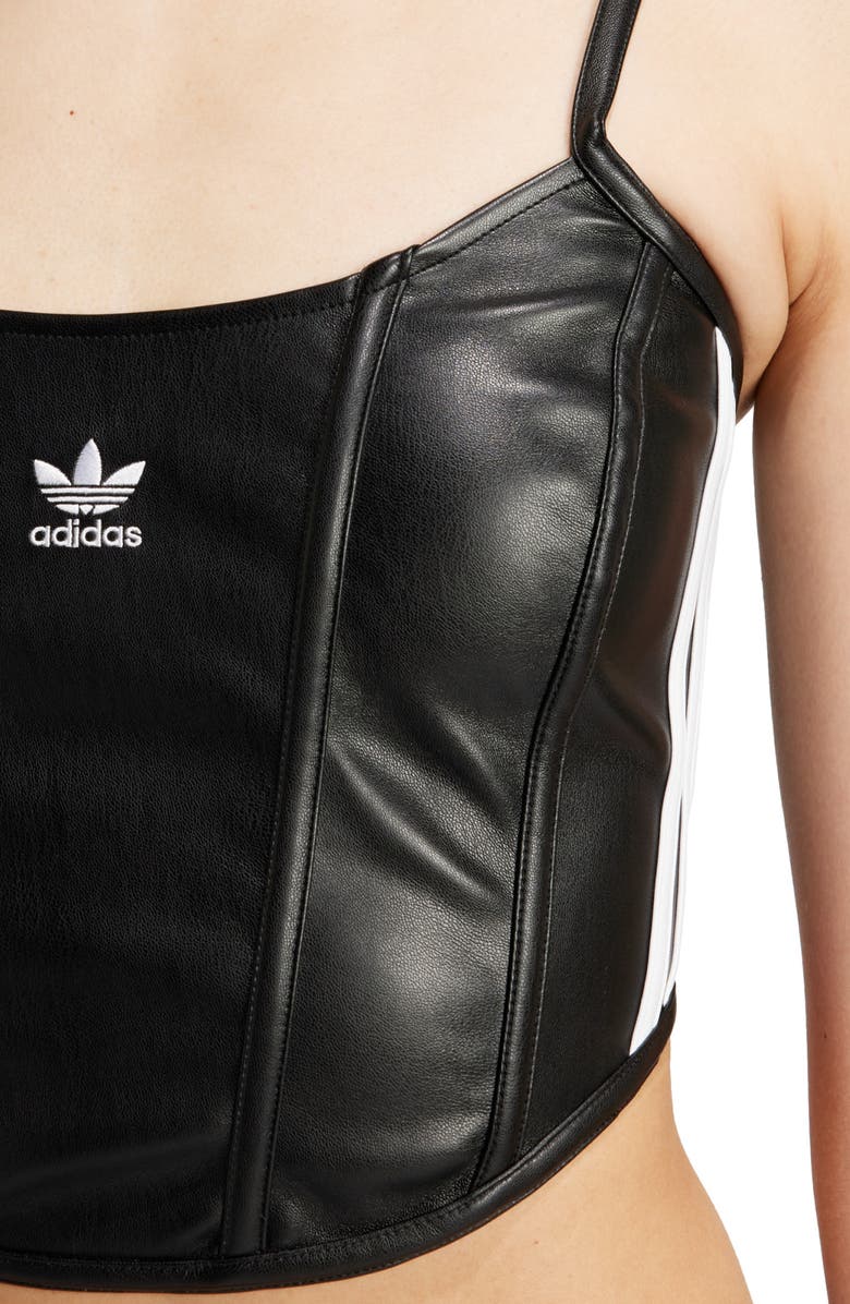 adidas Originals Firebird Faux Leather Crop Corset Camisole, Alternate, color, 