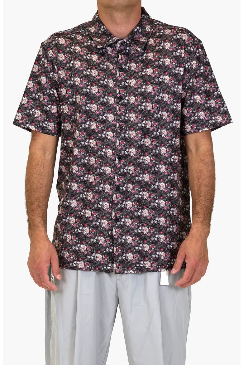 Digi Floral Aqua Terra Performance Short Sleeve Button-Up Shirt, Main, color, RED MULTI