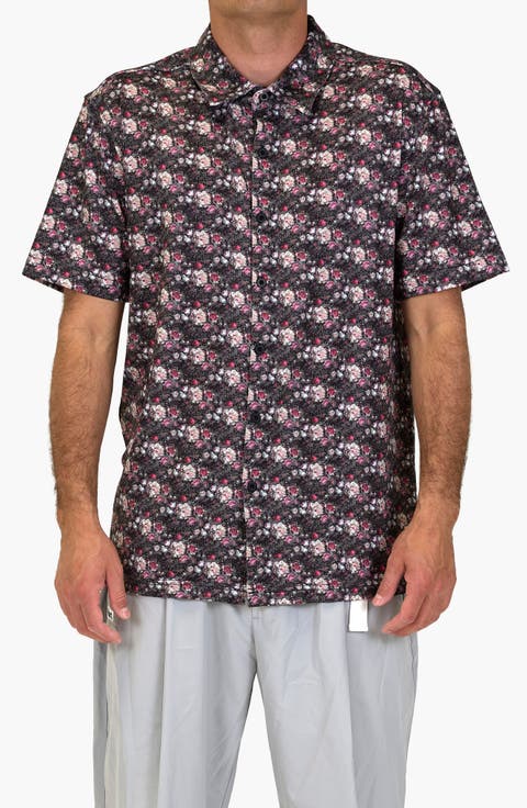 Digi Floral Aqua Terra Performance Short Sleeve Button-Up Shirt